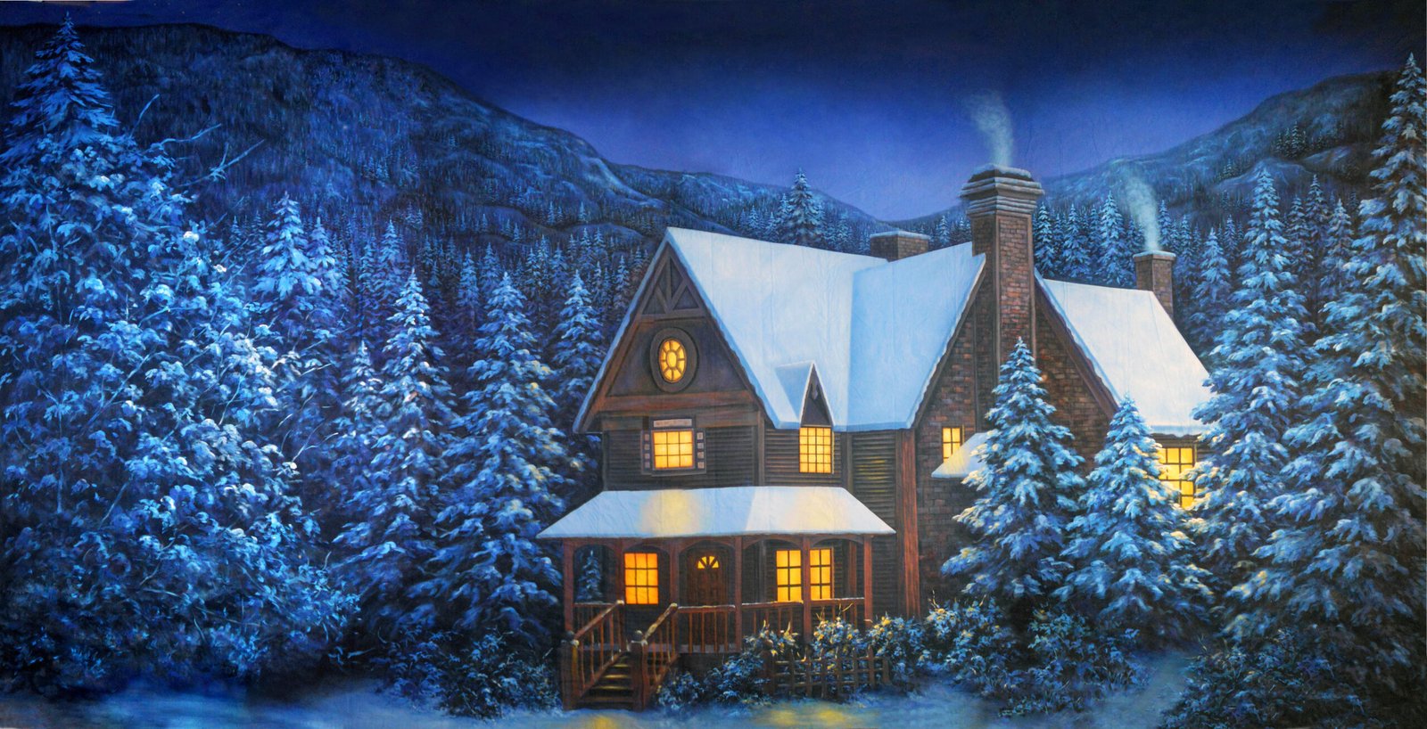 Mansion Snowflakes Backdrop